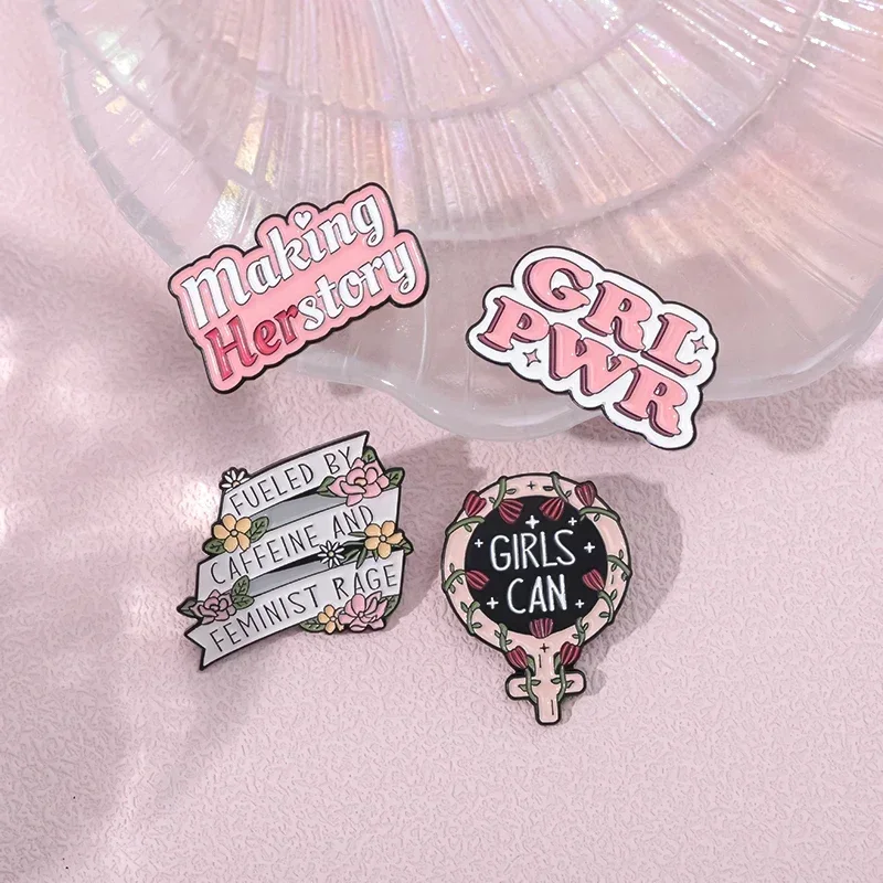 

6PCS/SET Girl Power Text Enamel Pin Metal Making Herstory Brooch Women Jewelry Custom Badge Lapel Clothes Accessories Wholesale