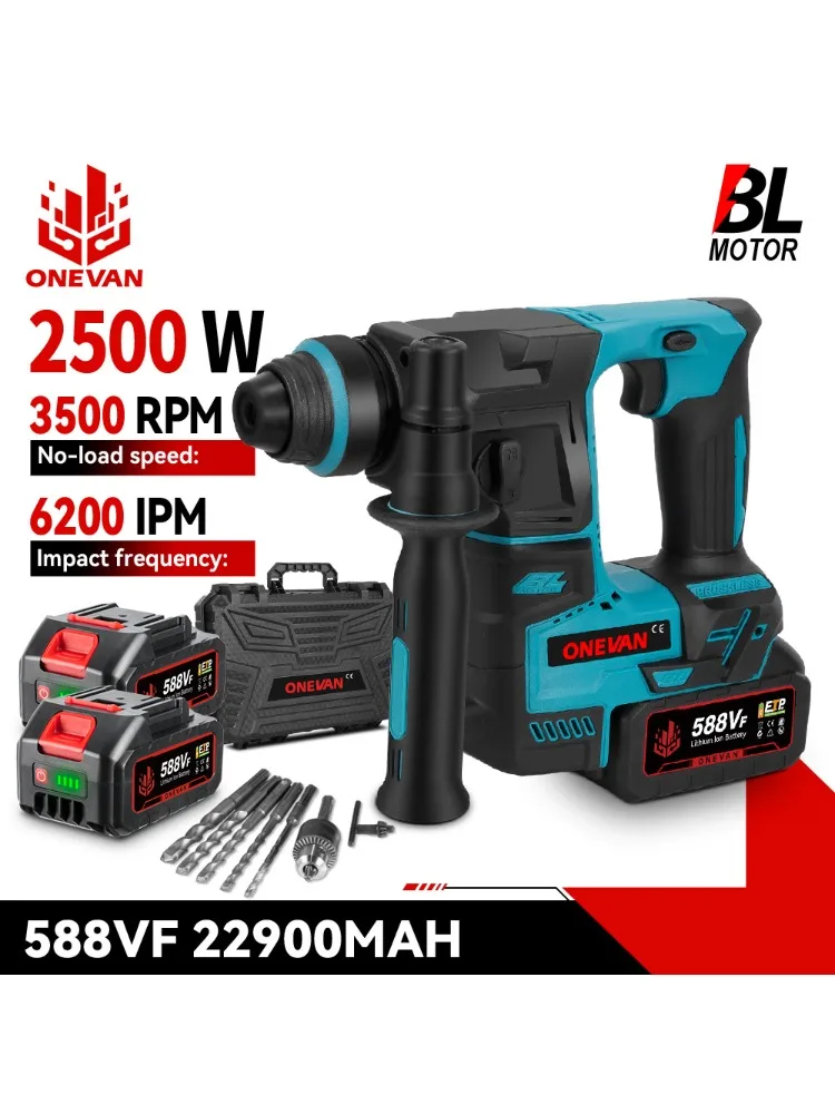 ONEVAN Bürstenloser elektrischer Hammer-Schlagbohrschrauber 27 mm Akku 6200IPM 360 °   Bohrhammer Elektrowerkzeug für Makita 18V Akku Pin