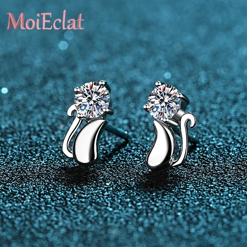 

Стильные женские серьги-гвоздики с муассанитом 0,6 карата, платиновые серьги-гвоздики PT950 в форме милого котенка, весенняя коллекция, ювелирные изделия, подарки на день рождения