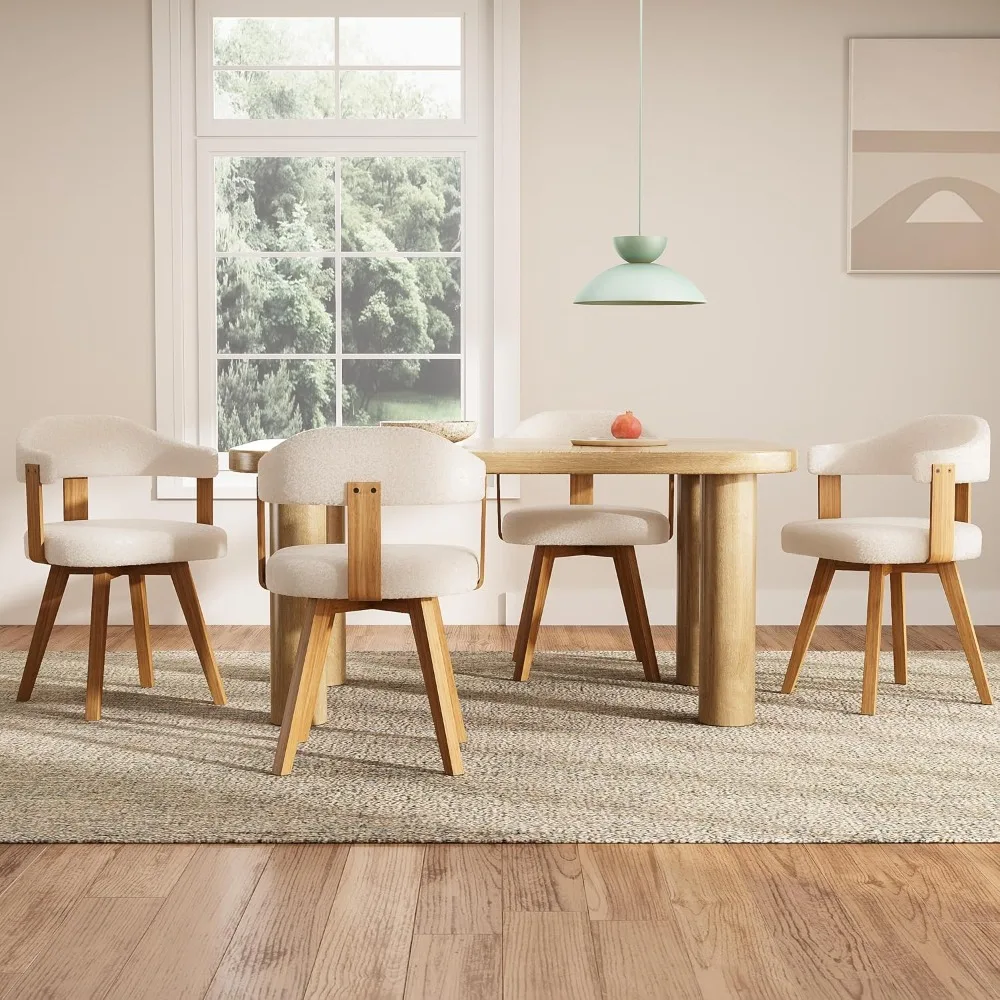 طقم كراسي طعام منجدة حديثة لمنتصف القرن مكون من قطعتين بأذرع وأرجل خشبية، مثالية للمطبخ ومنطقة الطعام