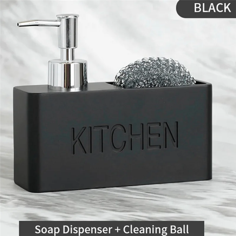 

A33R-Kitchen Dish Soap Dispenser Storage Box Set Countertop Liquid Hand Refillable Bottle With Cleaning Sponge Holder, Durable