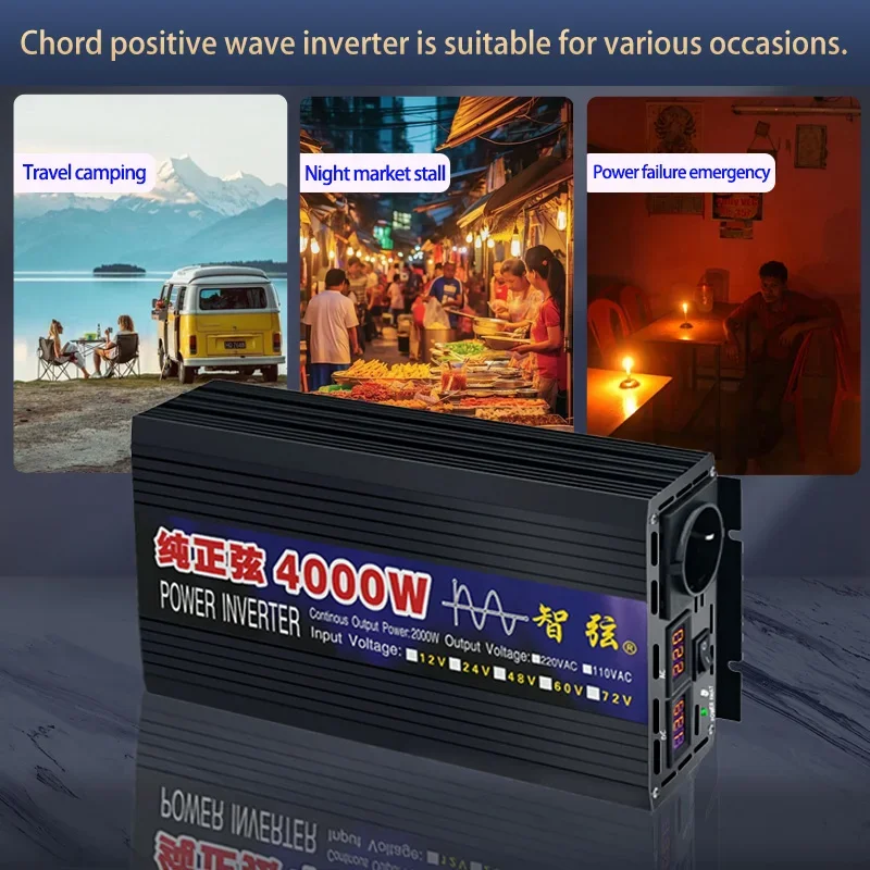 Pure Sine Wave Inverter Peak Power 4000W DC 12V 24V to AC 220V Voltage 50/60HZ Power Supply Solar Car Inverter