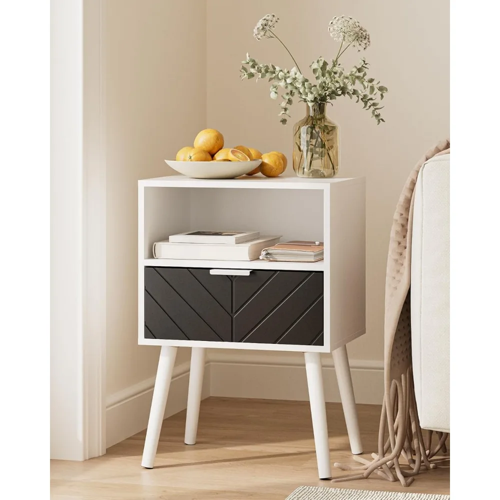 

Nightstand,Bedside Table with Gold Frame, White Night Stand, Modern Bedside Furniture,End Table with Drawer and Shelf for Bedroo