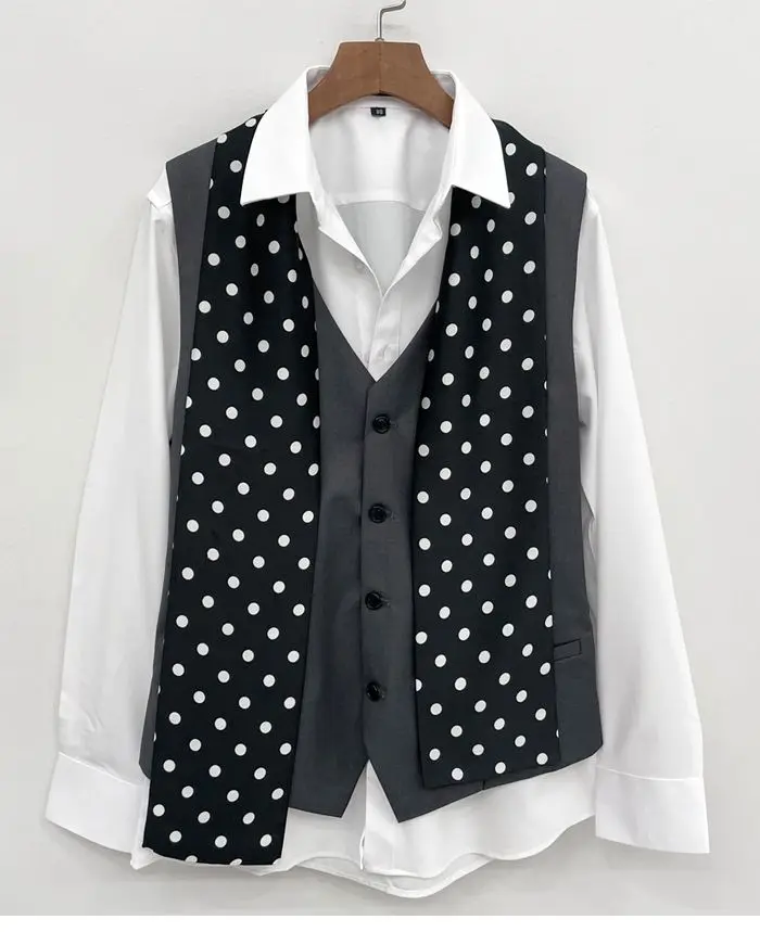Men's British Retro Black and White Polka Dot Business Casual Small Scarf Versatile Long Scarf Decorative Neck Scarf Wide Tie