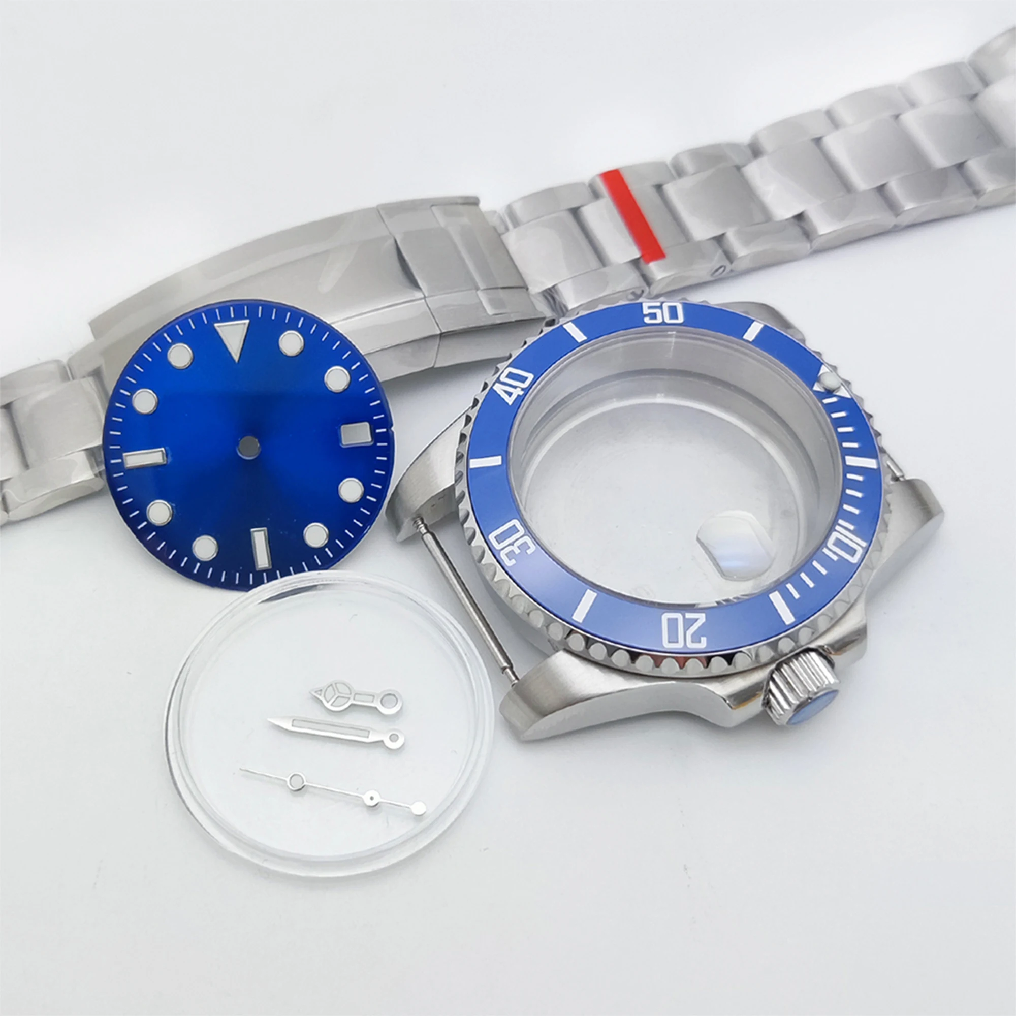 40mm Steel Diver Watch Mod Kit Men's, Sapphire Crystal Blue Gradient Dial Blue Bezel Hands Set Fit TMI NH35 NH36 Waterproof