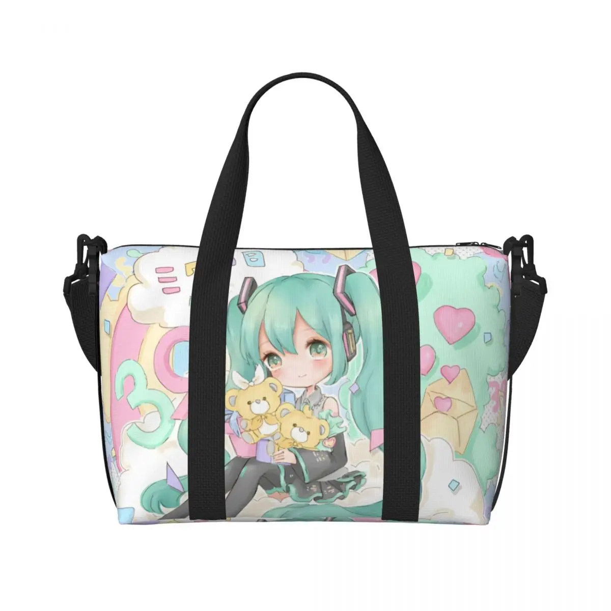 カスタムラージ-h-hatsunes-トートバッグ女性ミュージックガールボーカロイドヴィンテージプリントショルダーショッパービーチジムトラベルバッグ