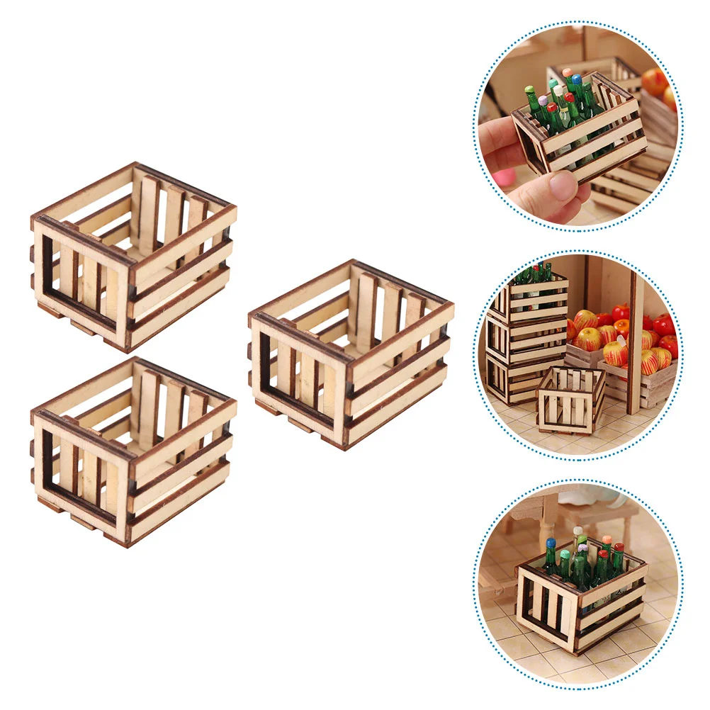 

3 Pcs Miniature Candy Toy Wooden Frame Fruit Crate Crates Dollhouse Basket Wedding Storage Adornment Furniture Container