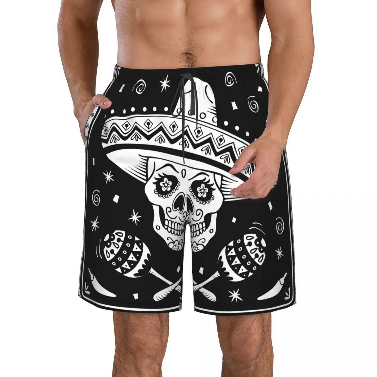 Mens Swimming Shorts Swimwear Mexican Sugar Skull Men Trunks Swimsuit Beach Wear Boardshorts