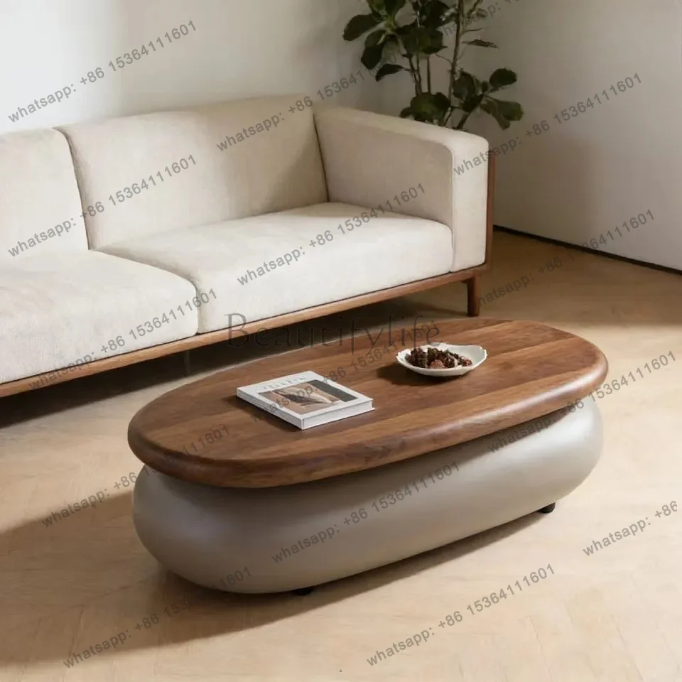 YJ Modern simple wabi sabi log wind oval coffee table creative design sense living room home wooden storage coffee table