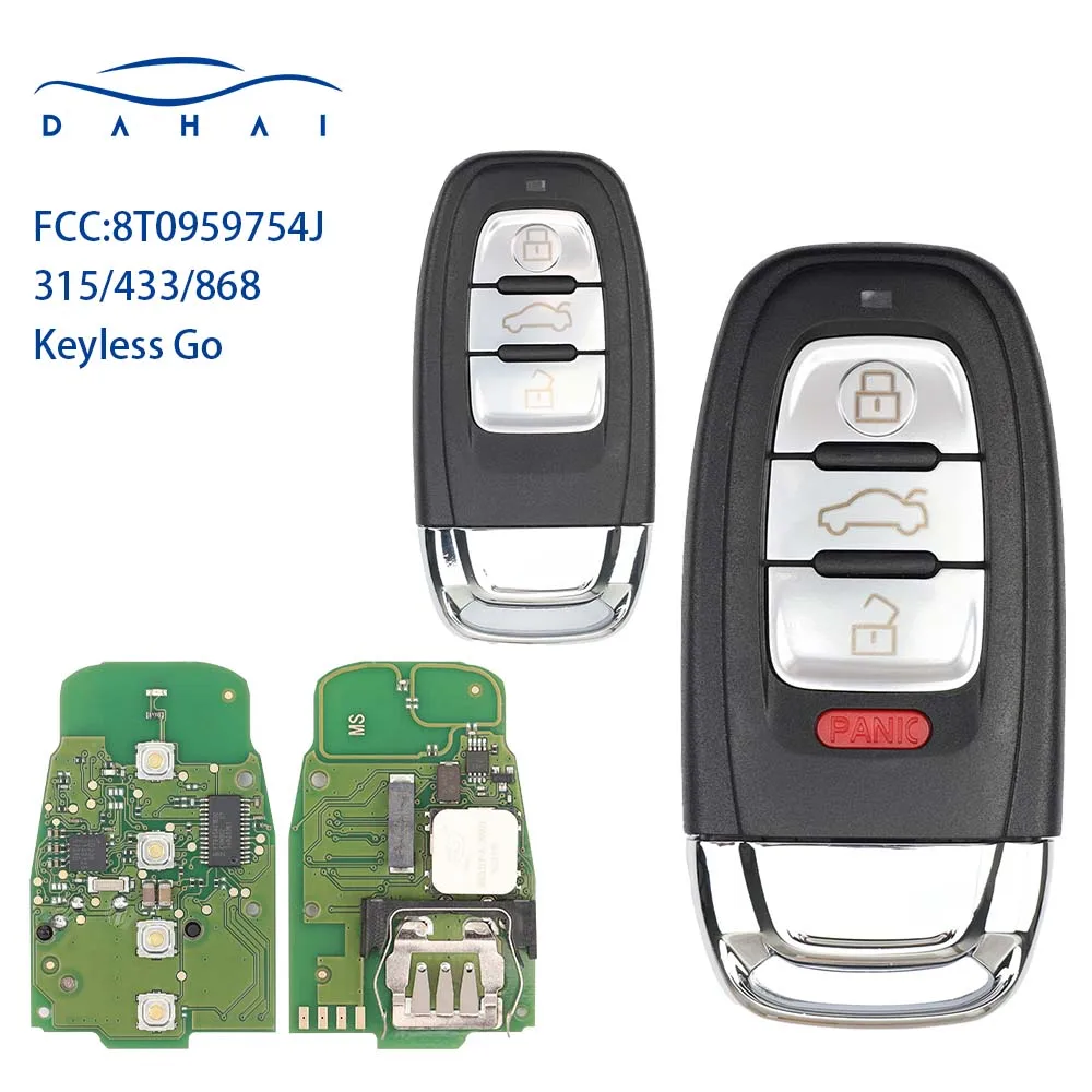 dahai Car Remote Control Key For Audi A4 A5 A6 A7 A8 8T0959754J 8T0959754F 315MHz 434MHz 868MHz Keyless Go Promixity Card