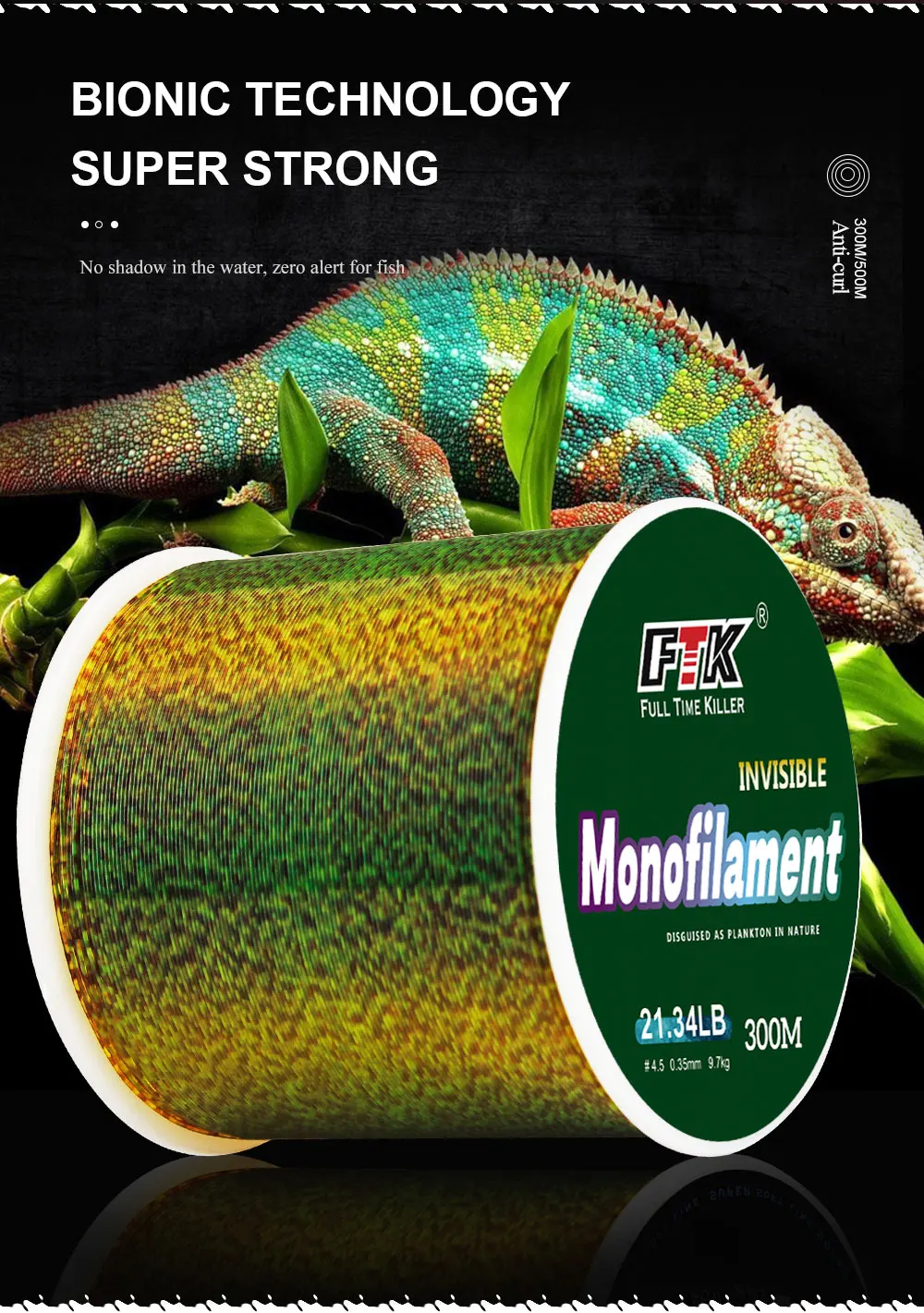 FTK 300m Unsichtbare Angelschnur, gefleckte Karpfenschnur, Monofilament, 0,20mm-0,50mm, 4,13LB-34,32LB, Super Starke gefleckte Schnur, sinkend – Detail 13