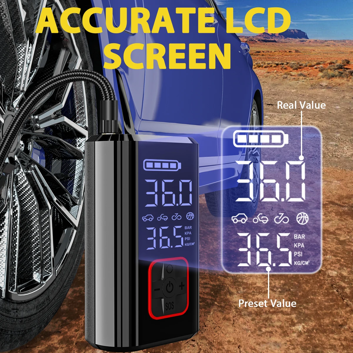 Portable Cordless Air Pump 150PSI Fast Inflation TYPE-C/USB Rechargeable with LED Light for Car Tires Bikes Balloons Inflatables