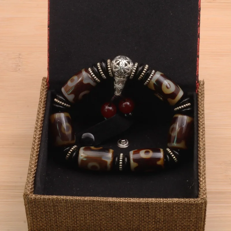 Tibet Laotianzhu Nine Three Eyes Rough Stone Bracelet Men and Women Same Style Fidelity Charm Chalcedony Agate