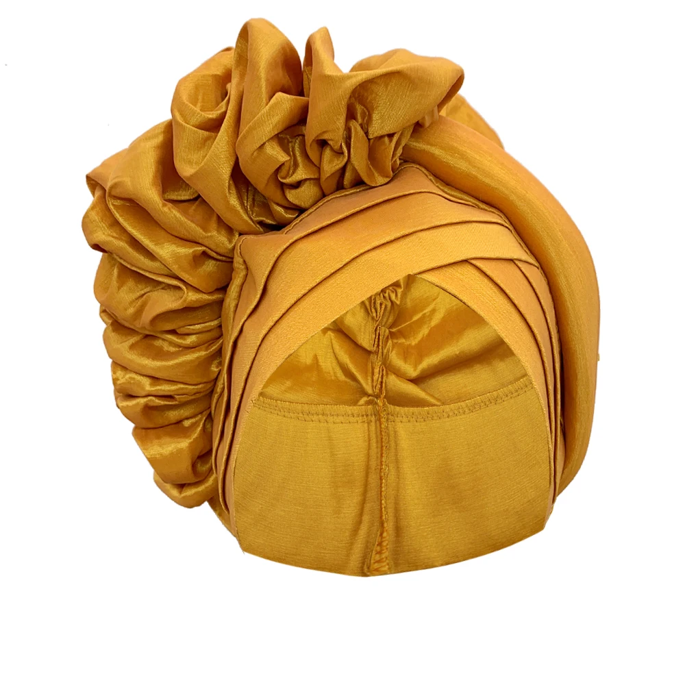 New Ruffled Turban Cap for Women African Raw Silk Autogele Headtie Nigeria Wedding Gele Party Head Wraps Lady Headpiece