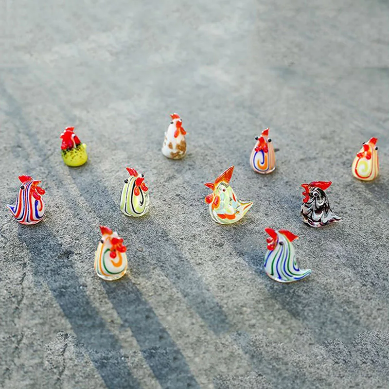 Miniatures Chick Rooster Glass Beads Colorful Animal Large Small Hens Statue Living Room Creative Desktop Ornaments Home Decor