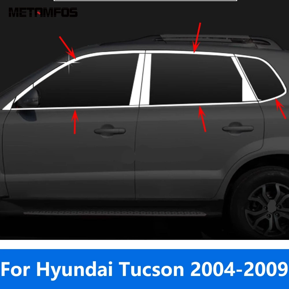 

Accessories For Hyundai Tucson 2004-2007 2008 2009 Stainless Steel Upper Lower Window Sill Frame Cover Trim Sticker Car Styling