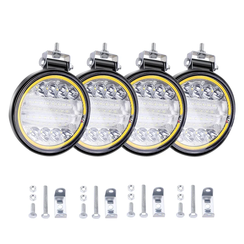 

Efficientt-4X LED Work Light Pods Round Amber Spot Combo Light Amber Fog Lamp For Jeep Off Road SUV