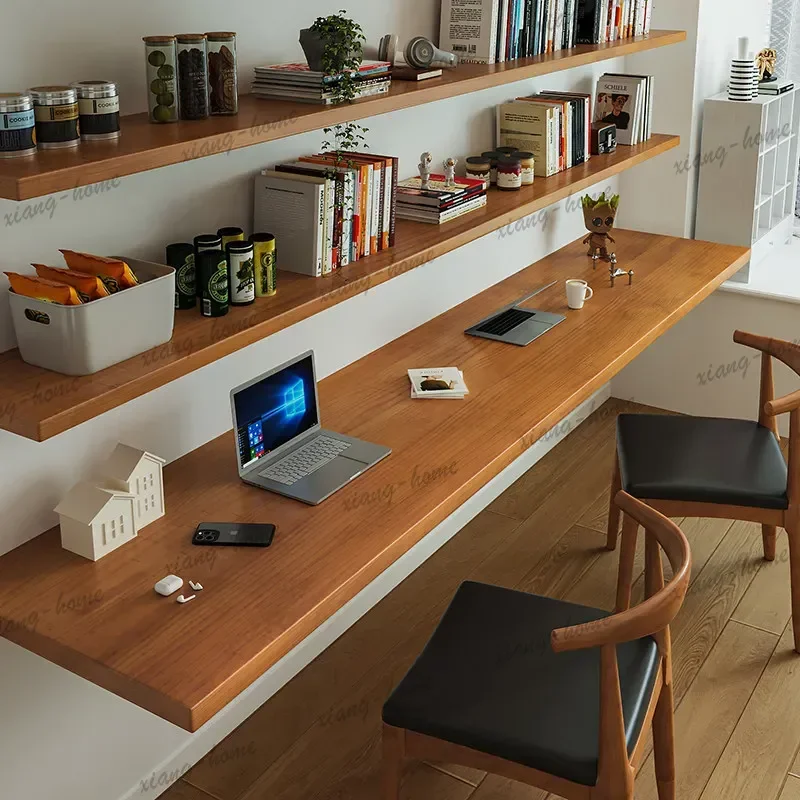 YJ Nordic Solid Wood Desk with Bookshelf Modern Design Floating Wall Mounted Computer Desk Bedroom Study Furniture مكتب عائم FYF