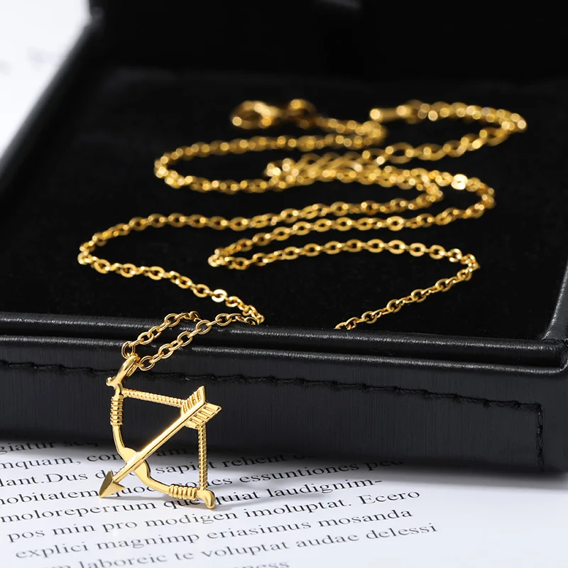 Vintage Bow Arrow Pendant Necklace For Women Men Gold Color Stainless Steel Necklace Valentine's Day Jewelry Gifts free shipping