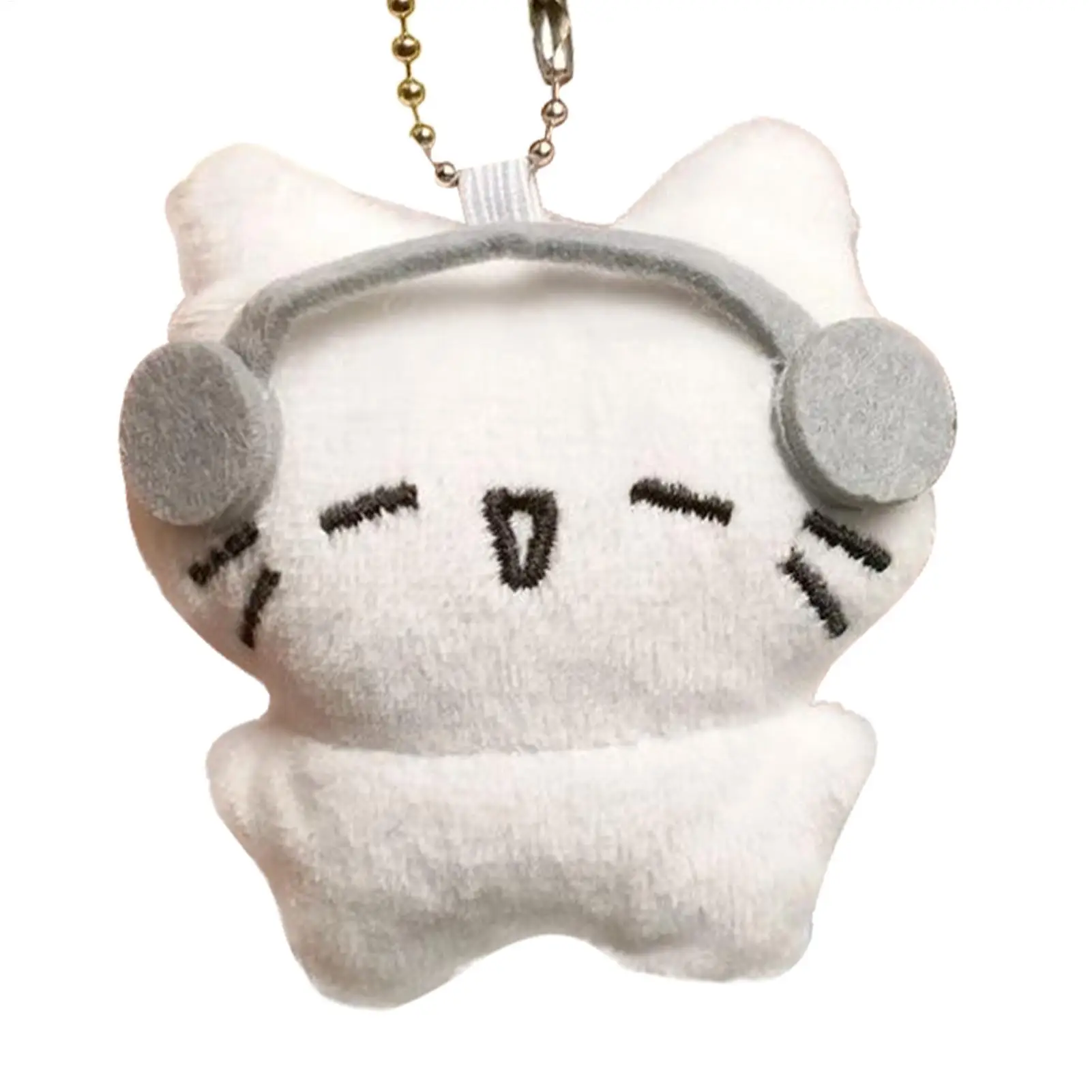 Cute Headphones Kitten Couple Keychain Mini Crying Cat Doll Plush Keyring Cartoon Bag Pendant Charms Backpack Decoration