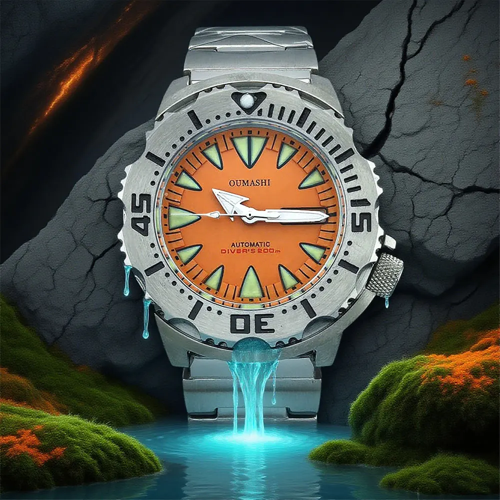 

42mm men's watch NH36 automatic mechanical movement Men's watch Fangtooth Monster luminous dial custom wristwatch