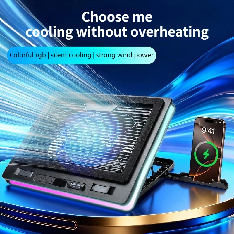 

Gaming Laptop Cooling Pad Turbo Fan Notebook Cooler Base Pressurized Fast Heat Sink Stand with Mobile Phone Holder for Universal