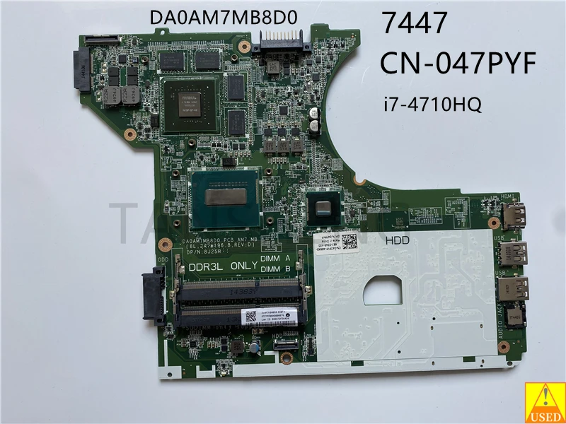 Placa base de portátil usada para DELL 7447, CN-047PYF, SR1PX, I7-4710HQ, DRR3, GTX, 850m, 4GB, completamente probada, funciona perfectamente