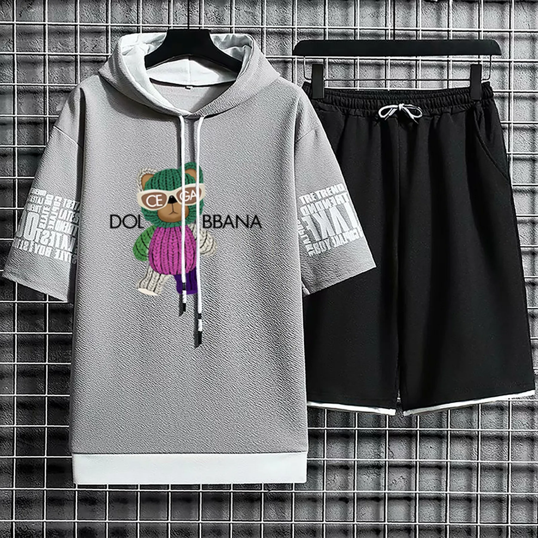 Hoodies Set Summer Suits Shorts Pullover Hat Casual T Shirt T-shirt Hood Clothing for Men Print Hoodie Men New Top Short Sleeve