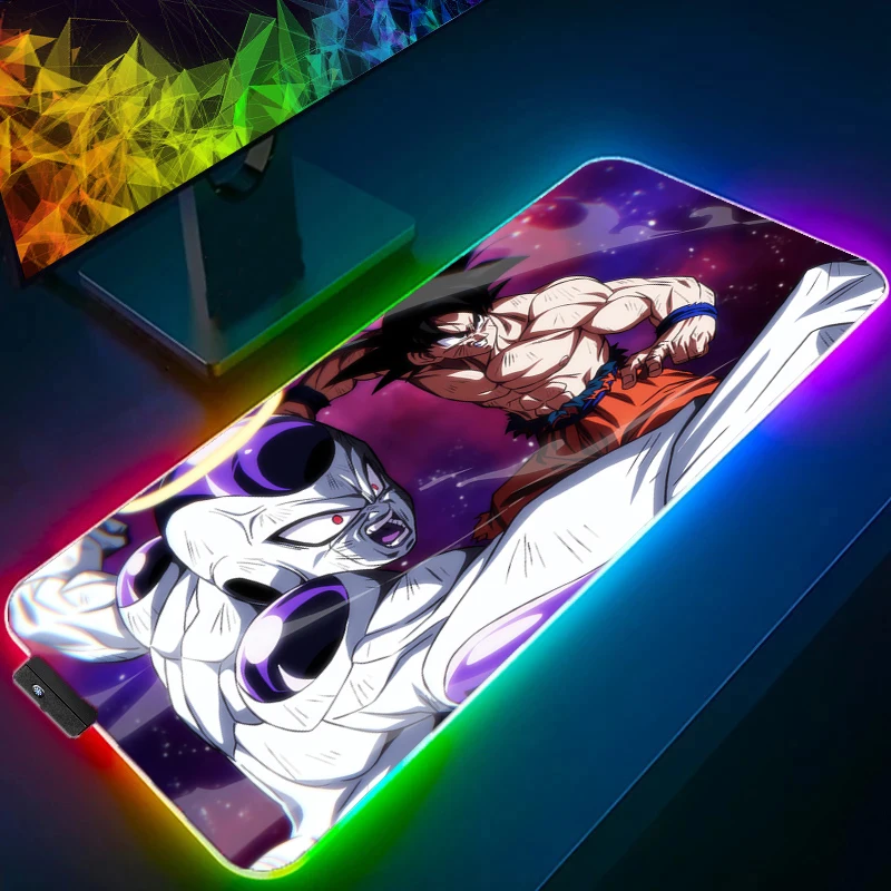Dragon Ball Frieza RGB Mouse Pad Anime Carpe Large PC Gamer Computer LED Mausepad Keyboard Gaming Accessories Backlight Desk Mat
