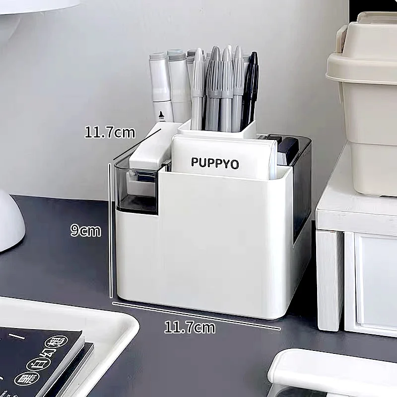 Minimalist Office Desk Pen Holder – Creative Transparent Stationery Organizer with Notepad Slot, Stylish Desktop Storage for Pen