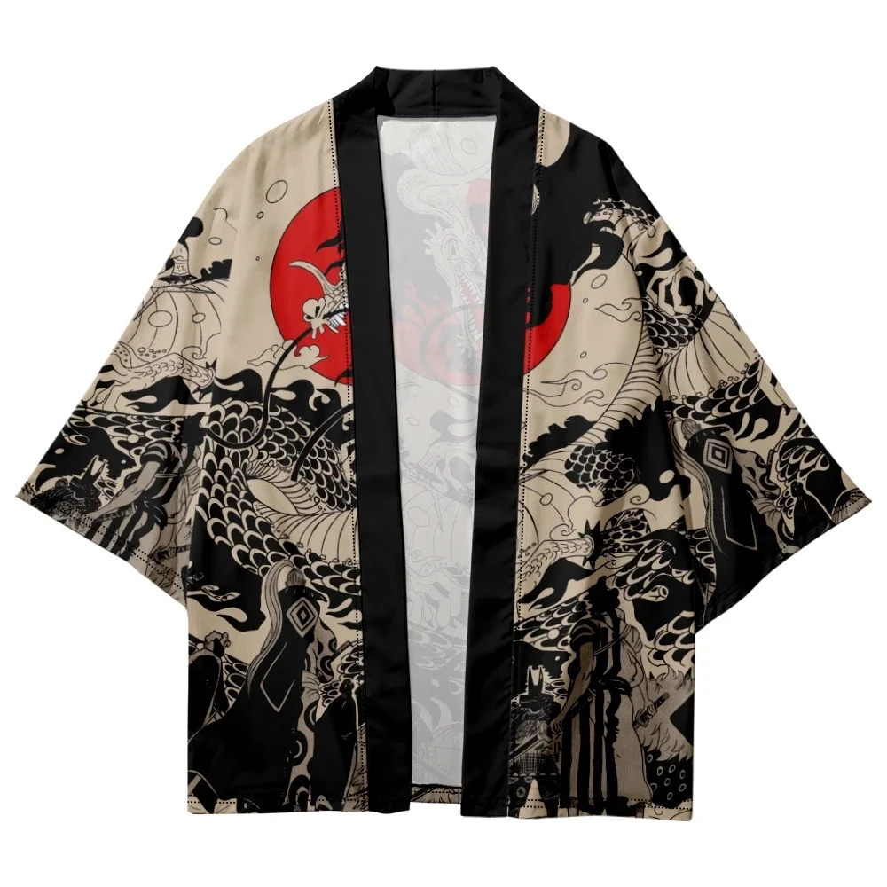 Kimono samurái tradicional para hombre y mujer, camisa Yukata con estampado de dragón de Anime japonés, Cosplay Haori, cárdigan femenino, bata de