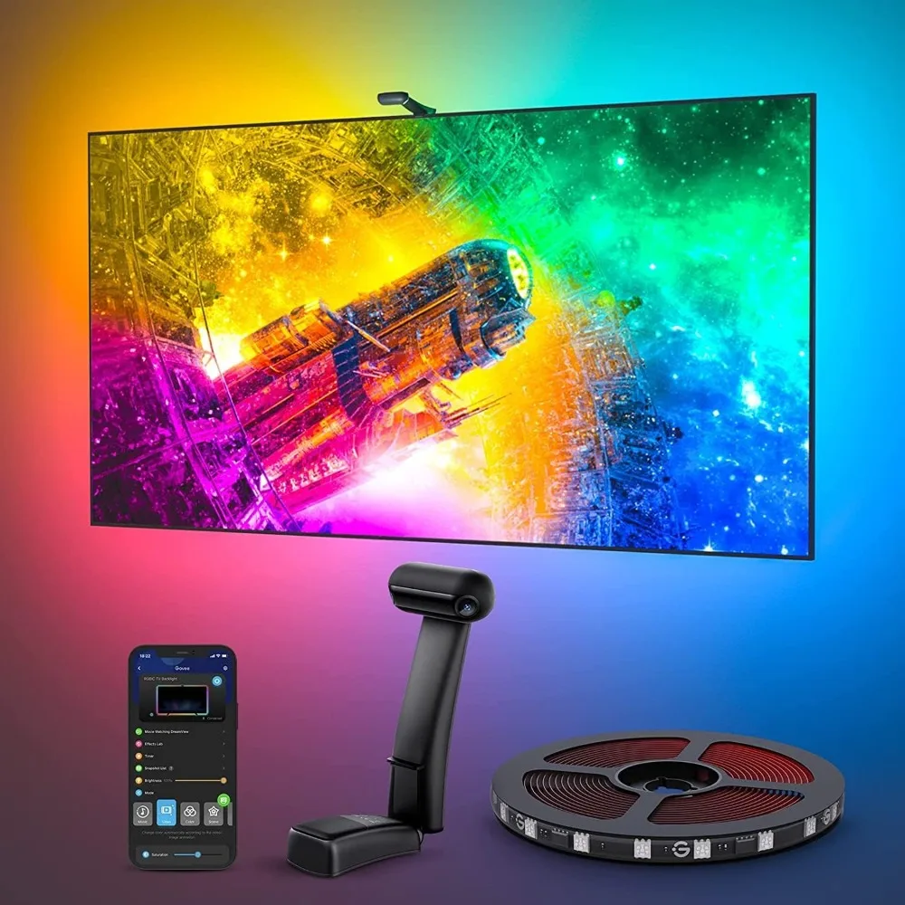 

TV LED Backlight T2 with Dual Cameras, 11.8ft RGBIC Wi-Fi LED Strip Lights for 55-65 Inch TVs, for Christmas Event Decorations,