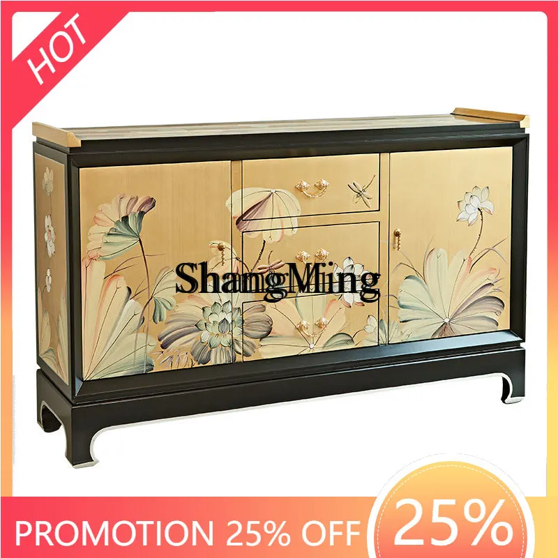 

ZYY painted lotus flower new Chinese style living room entrance decorative dining cabinet entrance storage shoe cabinet
