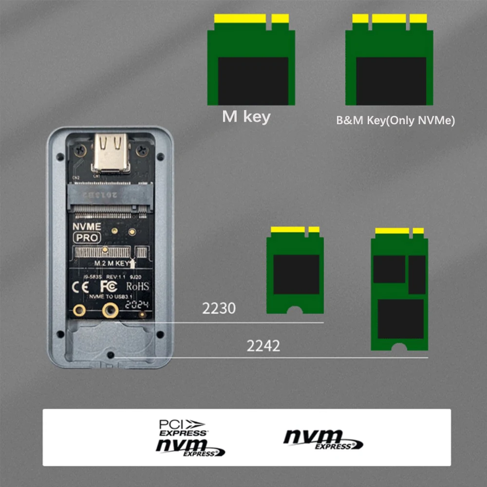 NVMe SSD-behuizing 10 Gbps USB 3.1 Type C, UASP-protocol