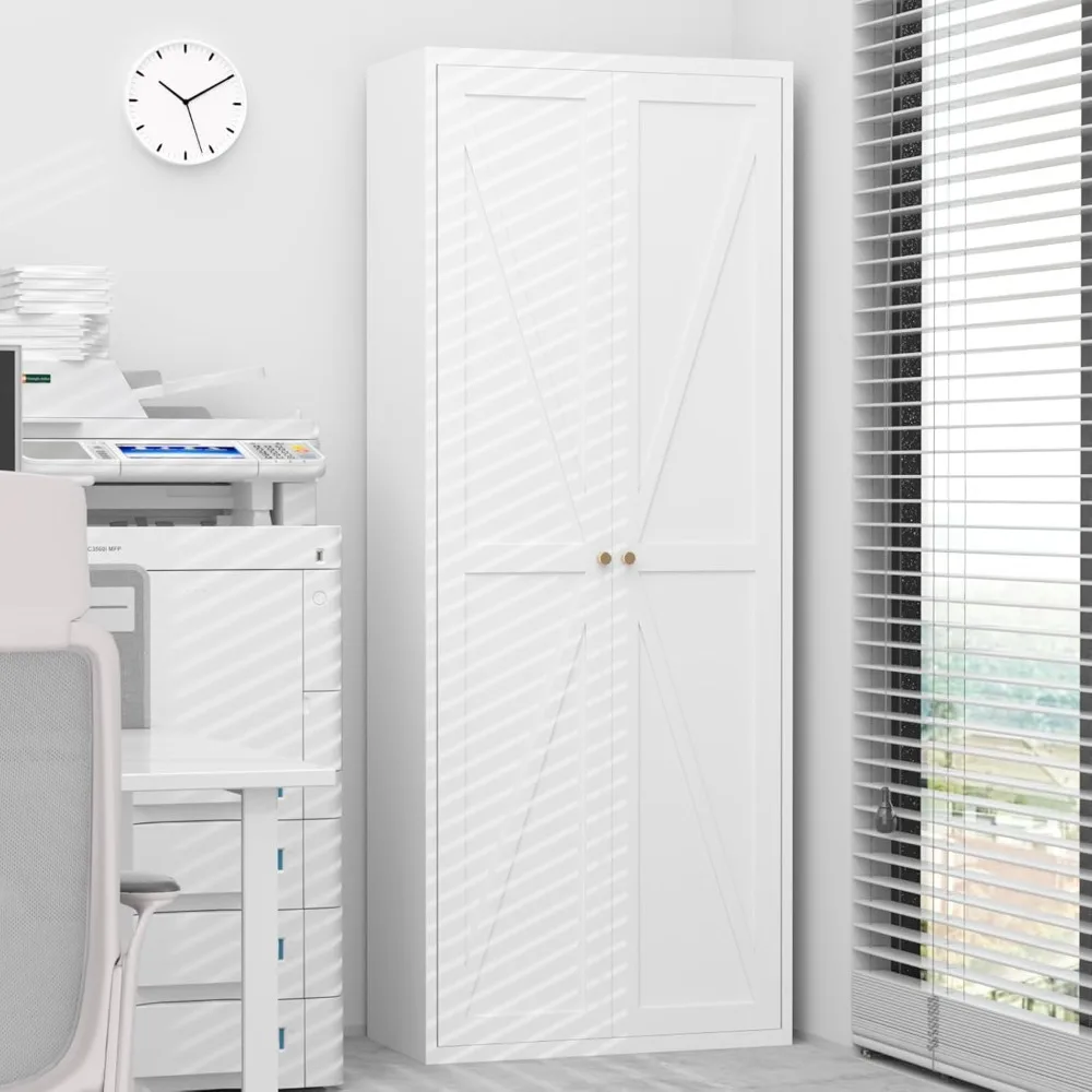 خزانة تخزين معدنية بيضاء مع بابين ورفوف لمنظم تخزين المواد الغذائية في غرفة الغسيل والمطبخ #4