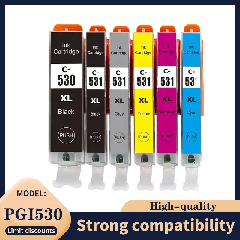 

6Colors PGI530 PGI-531 CLI-531 CLI531 Ink Cartridge for Canon 530 531 PIXMA TS8750 TS8751 Printer