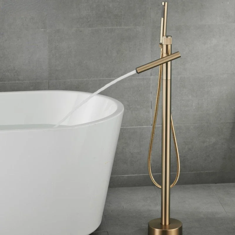 Brushed Gold Floor Stand Bathtub Faucet Brush Gold Bathtub Stand Tap Shower Mixer Brass Shower Gold  Floor Bathtub Stand Faucet