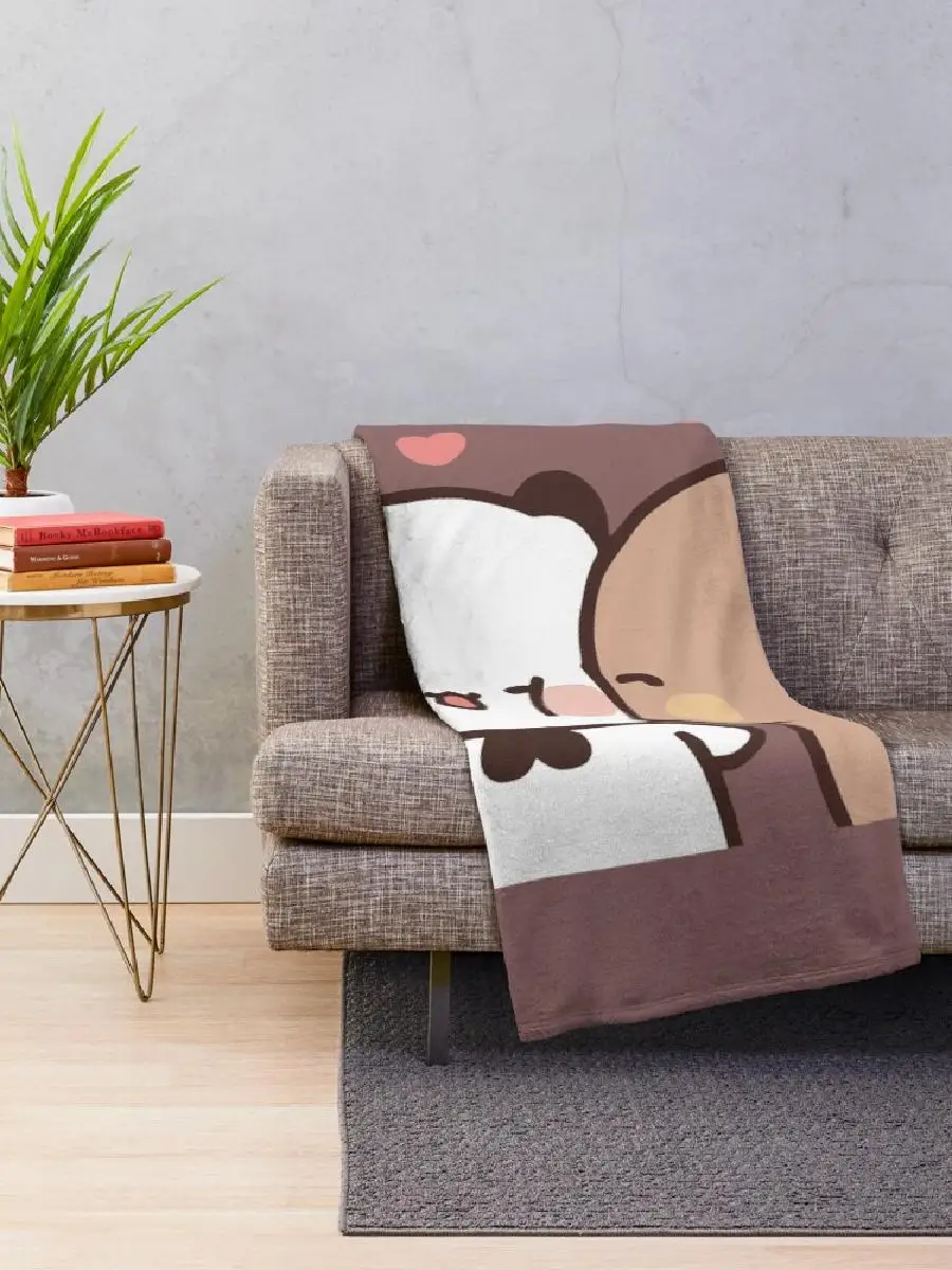 Love Kiss from DuDu Bear to BuBu Panda Throw Blanket Soft Cozy Plush for Couch or Bed Home Textile Gift Idea