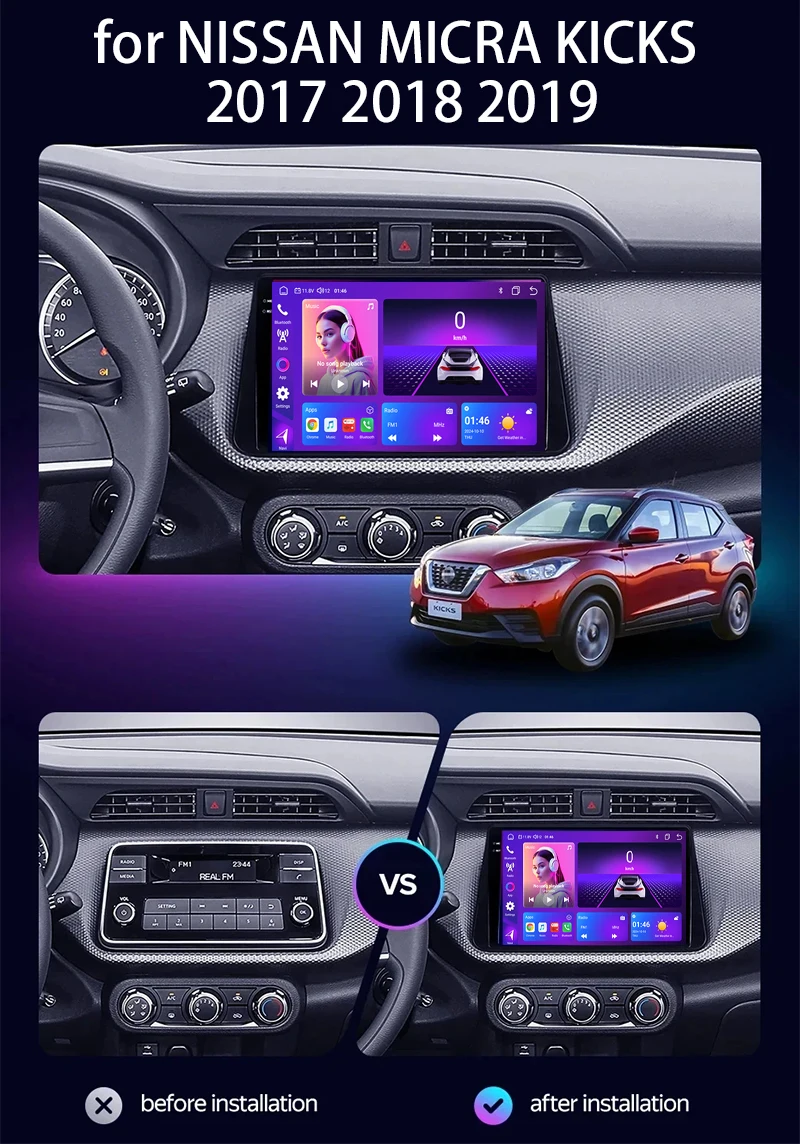 8 Core Car Radio Stereo for NISSAN MICRA KICKS 2017 2018 2019 Carplay Andriod Auto GPS Navi 2 Din Autoradio 4G WIFI DSP RDS QLED