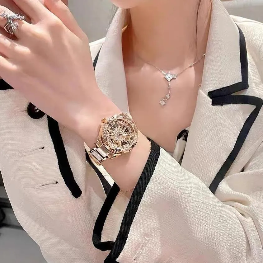 Women\'s Mechanical Watches Wristwatch Fashion Trend Sunflower Light Luxury Hundred Ceramic Mechanical Women\'s Watches Waterproof