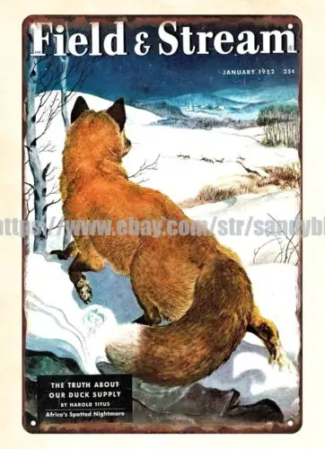 1952 field stream fox hunting snow metal tin sign home decor items on sale