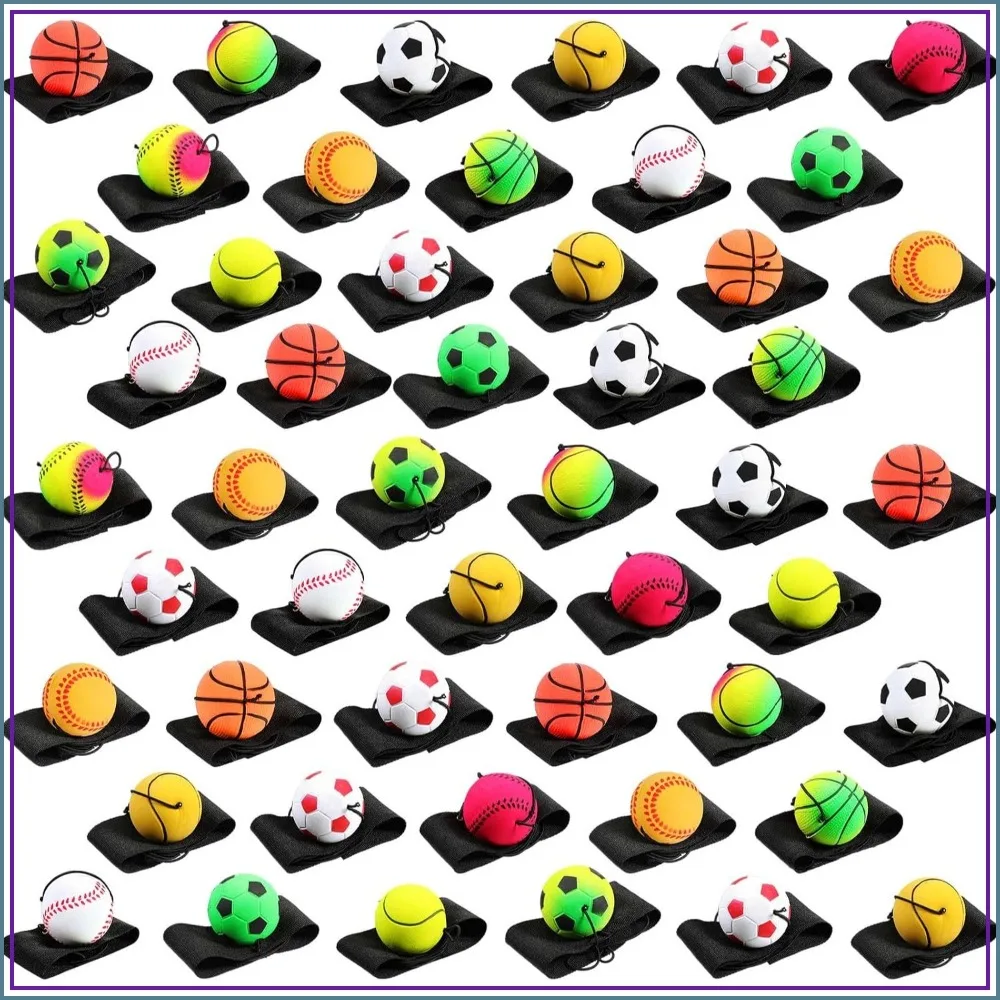 50 Pcs 1.85'' Wrist Return Ball on a String with Strap, Rebound Balls for Basketball Baseball Soccer Tennis, Wristband Exercise Toy Party Favor Gifts