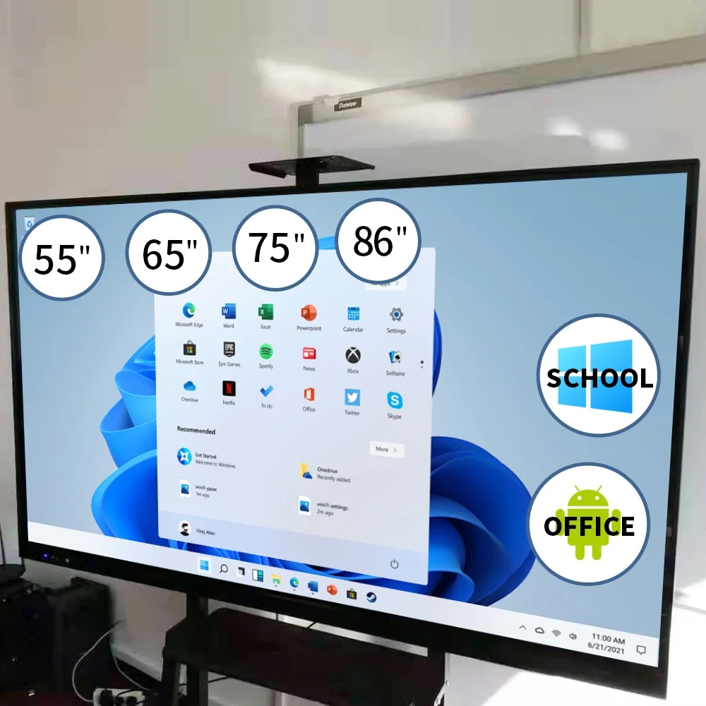 65 75 85 86 98 بوصة الفصول الدراسية لوحة مسطحة تفاعلية تعمل باللمس 4K عرض السبورة التفاعلية الذكية للتدريس