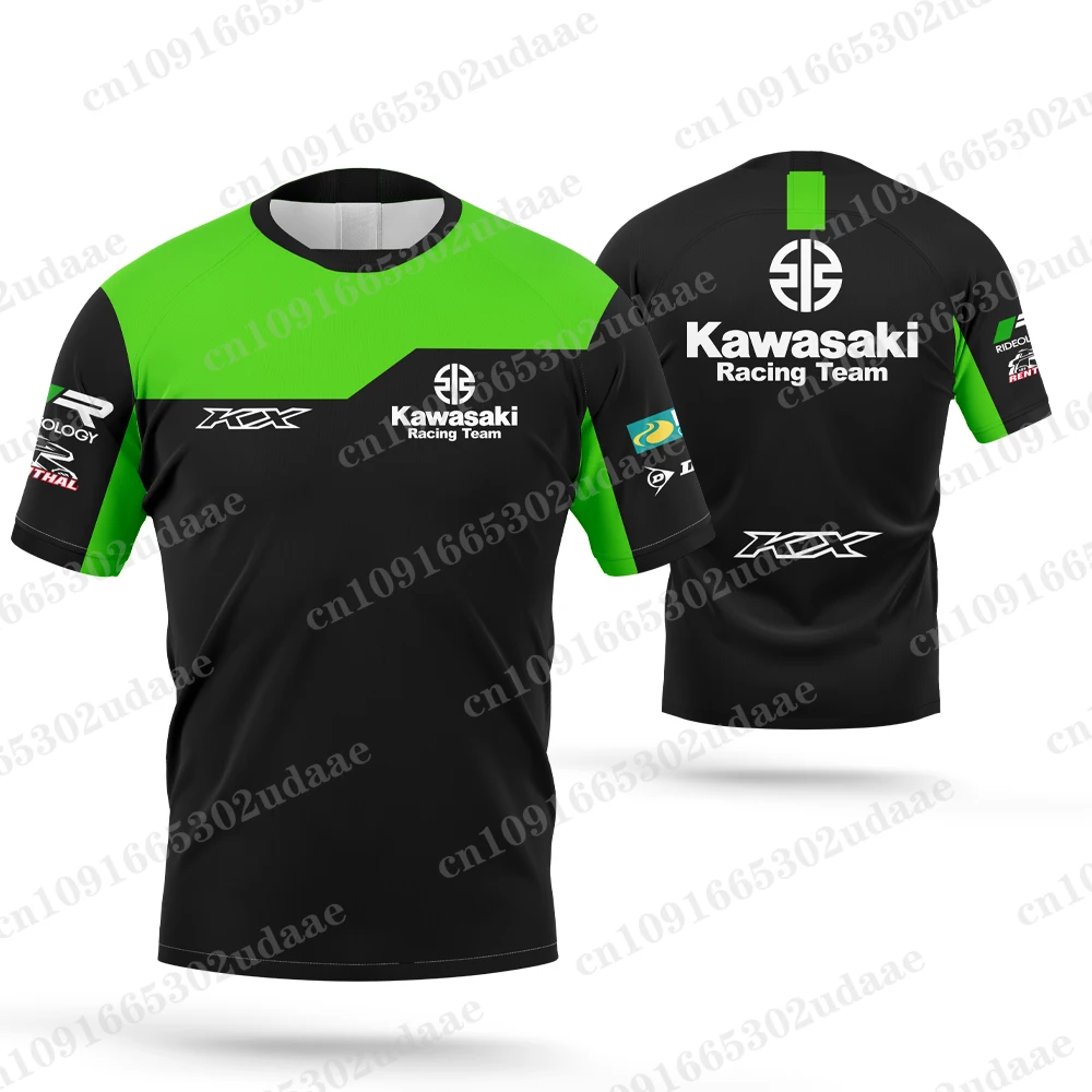 NEW 2024 Kawasaki Men\'s and Women\'s Racing Team T-shirts 3D printed short sleeved shirts, motorcycle sportswear, children\'s tops