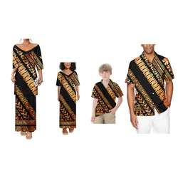 Hot Selling Big People Oversize Puletasi 2 Pieces Dress Set Hawaii Polynesian Luxury Design Men's Aloha Shirts Family Set