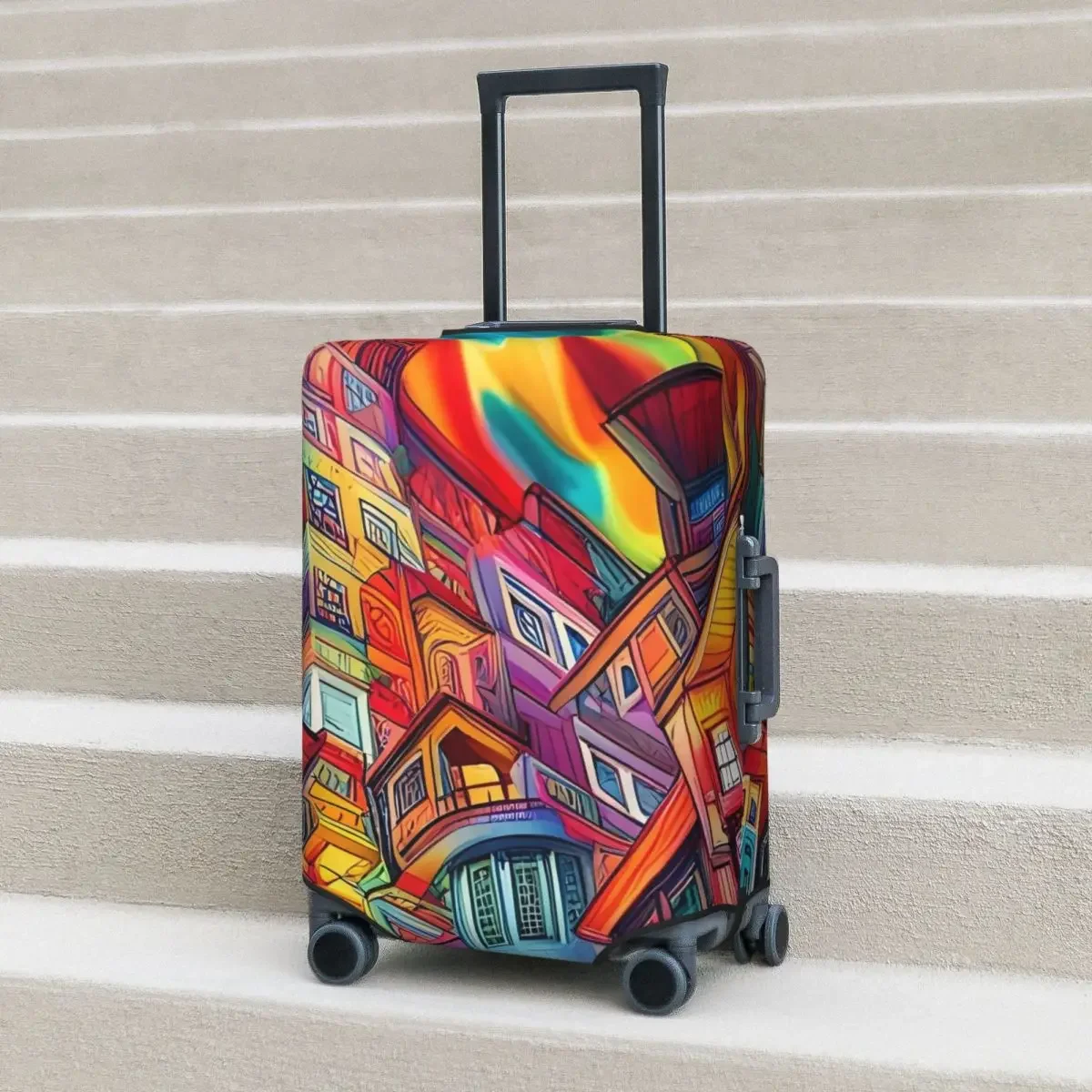 Graffiti City Suitcase Cover Flight Colorful Abstract Fun Luggage Supplies Business Protector