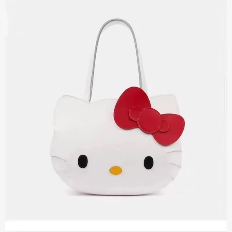 Sanrio Hello Kitty Shoulder Bag for Girls Women PU Leather Kawaii Cartoon Hello Kitty Handbag Large Capacity Shopping Tote Bag