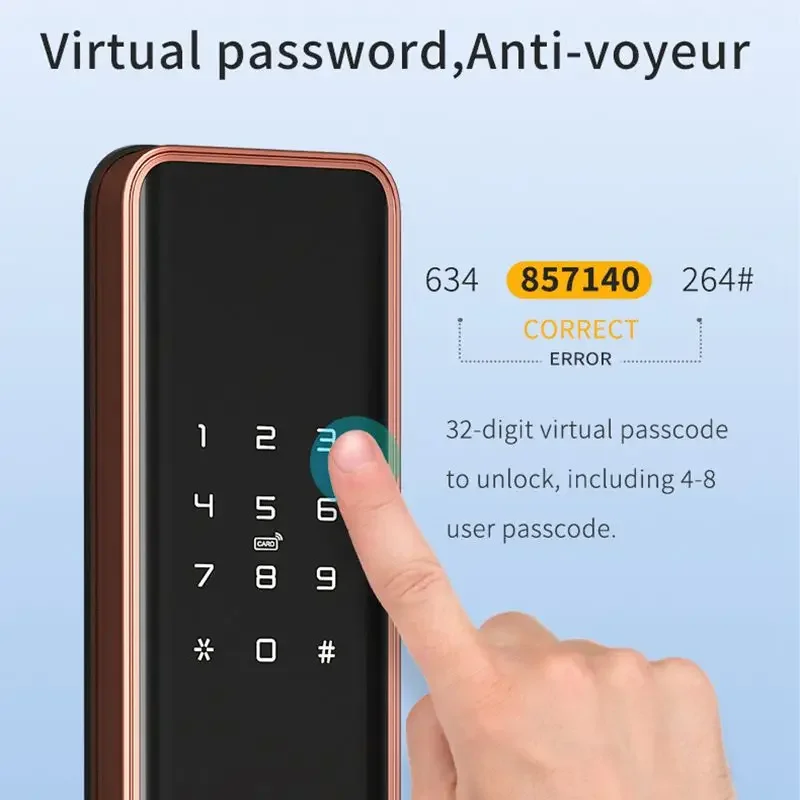 Tuya APP Smart Door Lock Fingerprint IC Cards Password Key WiFi Locks With Touchscreen Keypad Entry Smart Door Locker