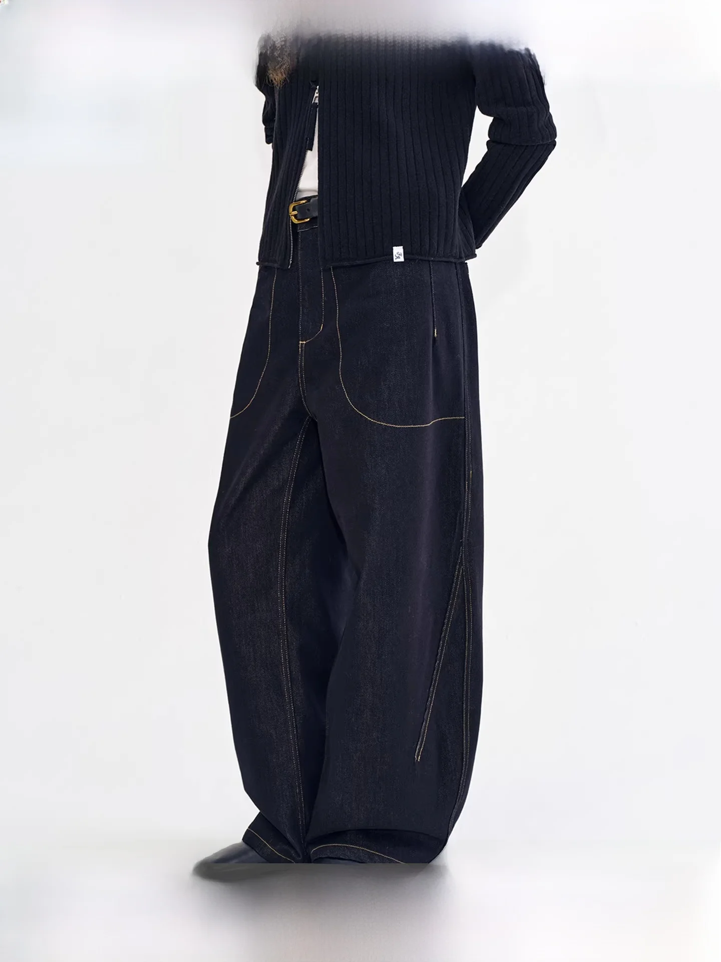 

Fano Vintage Workwear Water Wa Bla Contrast Color Fixed Color Bend Knife Stand Trim Jeans Women's New 2025 Casual Cotton