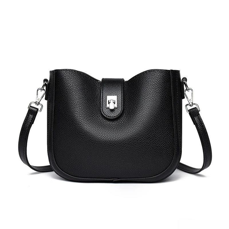 Luxury Minimalist Work Shoulder Bag for Women Genuine Leather Magnetic Snap Adjustable Strap Handbag